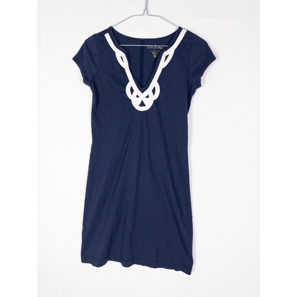 Lilly Pulitzer Dress Womens XXS Blue V Neck Embroidered Midi Shirt Short Sleeve - Picture 3 of 7